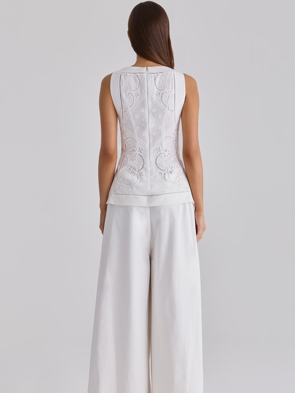 House of CB VALENCIA White Cotton Placement Lace Broderie Anglais Boat Neck Top - Picture 9 of 14